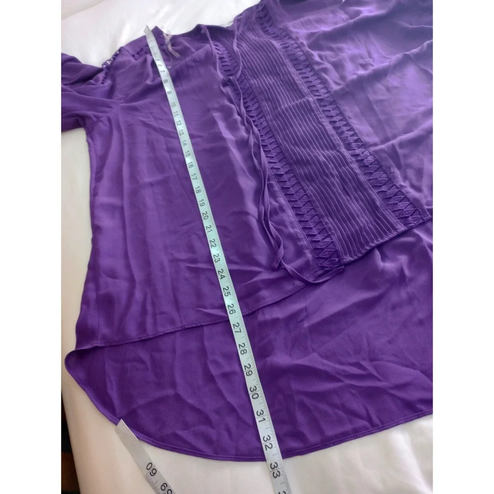 Peter Nygard Purple Long Sleeve Top Sz 18W Pin Tucks Crochet Lace Sleeve Solid